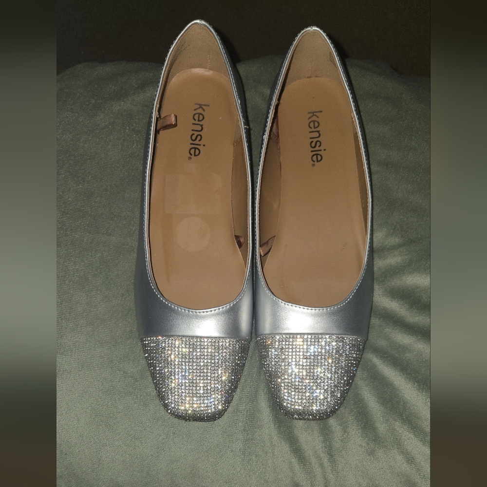 Kensie Silver Flats with Glitter Accents